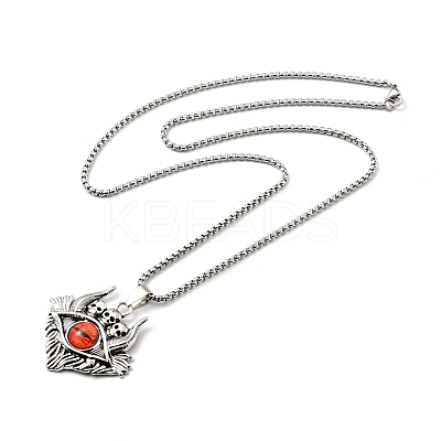 Alloy Skull with Plastic Dragon Eye Pendant Necklace NJEW-B084-01B-1