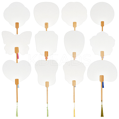 12Pcs 12 Styles Paper Hand Held Fan AJEW-BC0009-06-1
