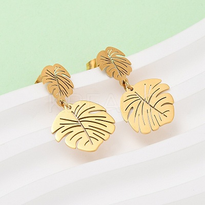 304 Stainless Steel Dangle Leaf Stud Earrings EJEW-F393-05G-1