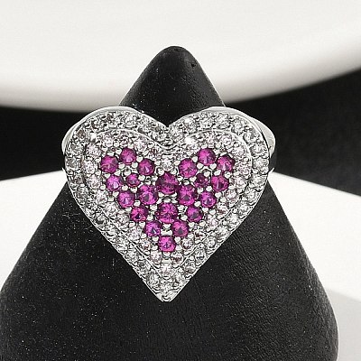 Heart Brass Micro Pave Cubic Zirconia Cuff Rings for Women RJEW-A069-12P-1