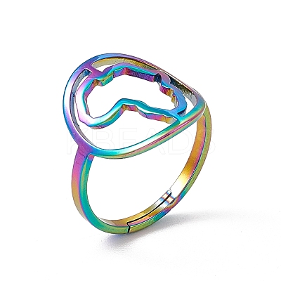 Ion Plating(IP) 201 Stainless Steel Hollow Out Africa Map Adjustable Ring for Women RJEW-C045-04M-1