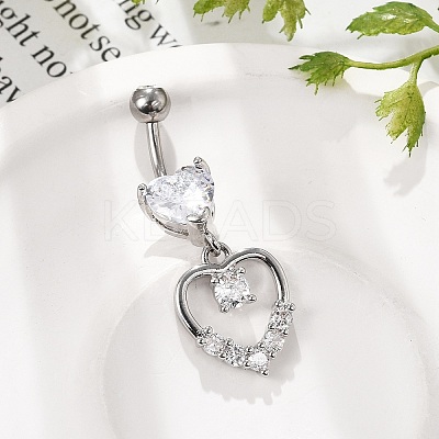 Alloy Crystal Rhinestone Dangle Curved Barbell Belly Rings AJEW-R007-04P-06-1