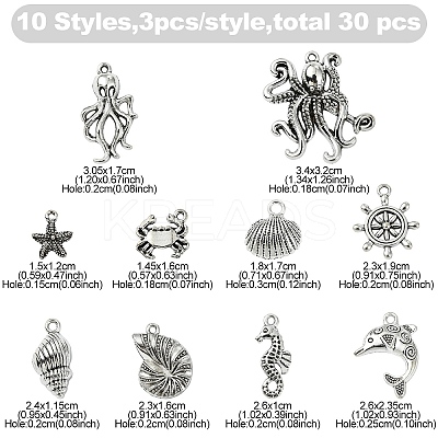 30Pcs 10 Styles Tibetan Style Alloy Pendants FIND-YW0007-06-1