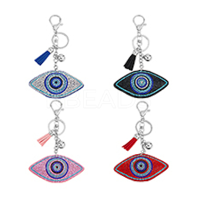 4Pcs 4 Colors Velvet Evil Eye Full Rhinestones Keychains KEYC-DC0001-26-1