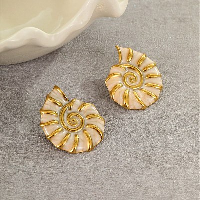 304 Stainless Steel Conch Stud Earrings EJEW-A147-02G-1
