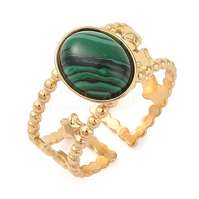Oval Natural Malachite Finger Rings RJEW-Z057-11G-02-1