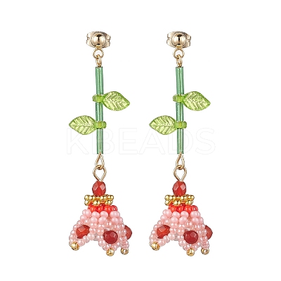 Dyed Natural Agate Dangle Stud Earrings EJEW-MZ00125-01-1