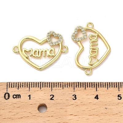 Mother's Day Brass Micro Pave Cubic Zirconia Heart with Word Mama Connector Charms KK-M324-01D-G-1