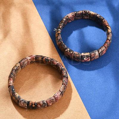 Natural Leopard Skin Jasper Beaded Stretch Bracelets for Women Men BJEW-M049-08B-1