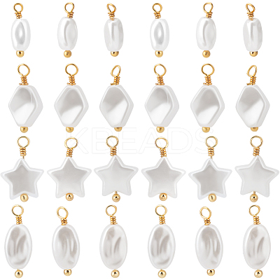 48Pcs 4 Styles ABS Plastic Imitation Pearl Pendants KK-BBC0013-91-1