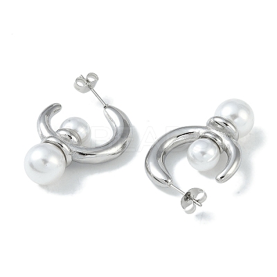 Pearl 304 Stainless Steel Stud Earrings EJEW-U004-07P-1