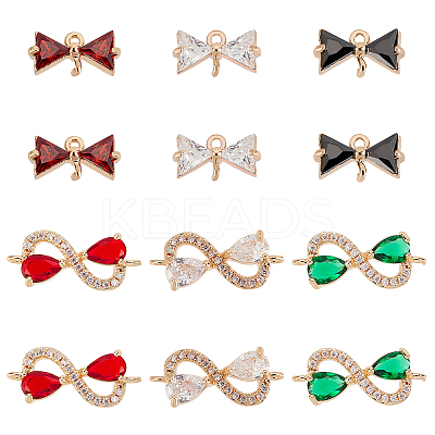 12Pcs 6 Color Brass Micro Pave Cubic Zirconia Links Connectors KK-GA0001-12-1