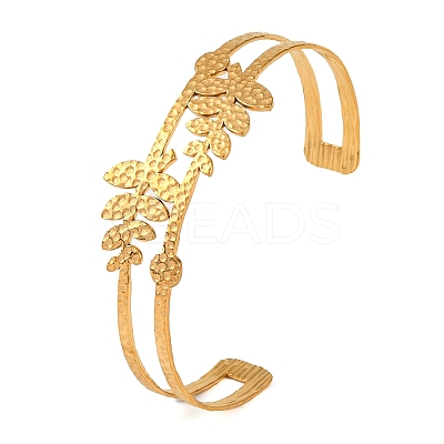 304 Stainless Steel Hollow Leaf Open Cuff Bangles for Women LS-BJEW-K241-03A-G-1