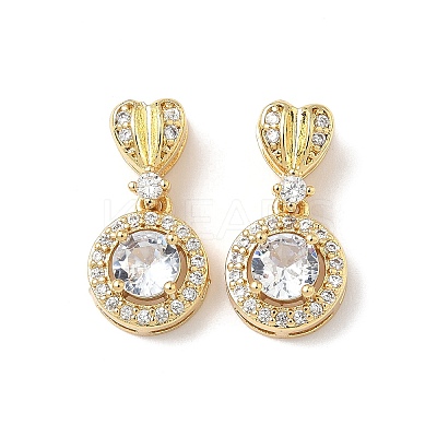 Brass Pave Clear Cubic Zirconia Flat Round with Heart Pendants KK-Q068-18G-1