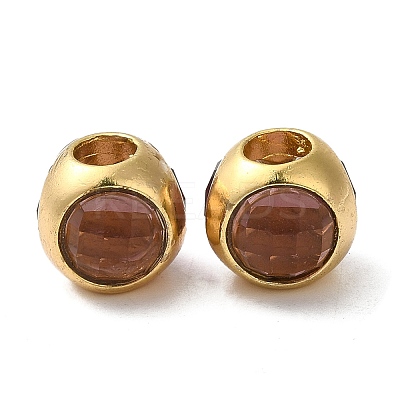 Brass Cubic Zirconia European Beads KK-K275-08G-1