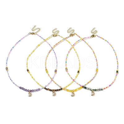 Brass Micro Pave Cubic Zirconia Moon Pendant Necklace NJEW-JN04424-1