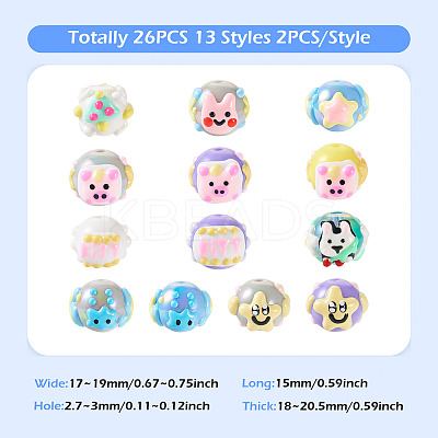 26Pcs 13 Styles Hand Painted Opaque Acrylic with Enamel Beads MACR-TA0001-93-1