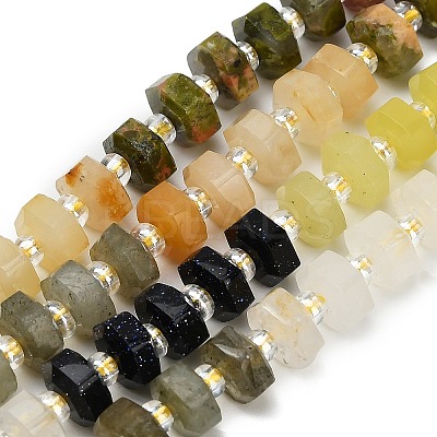 Synthetic Blue Goldstone & Natural Yellow Aventurine & Labradorite & Quartz Crystal & Lemon Jade & Strawberry Quartz & Unakite Beads Strands G-G317-A02-3x6mm-1