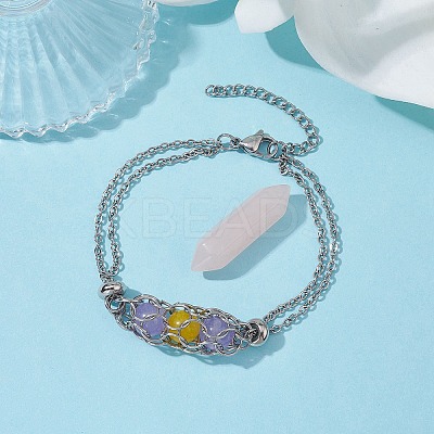 Natural Rose Quartz Bullet Link Bracelets BJEW-JB09813-01-1