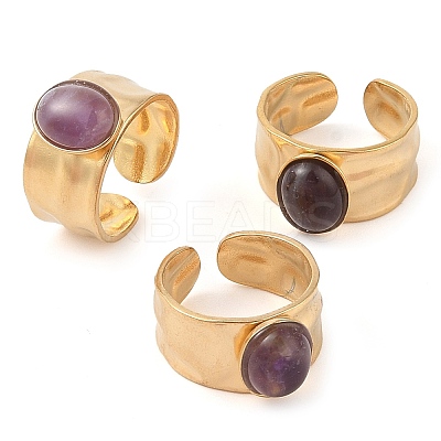 Oval Natural Amethyst Finger Rings RJEW-Z057-12G-09-1