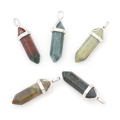 Natural Indian Agate Double Terminated Pointed Pendants G-F295-04L-1