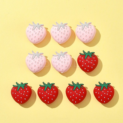 10Pcs 2 Colors Strawberry Food Grade Eco-Friendly Silicone Focal Beads SIL-FS0001-11-1