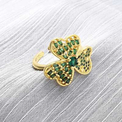Brass Micro Pave Cubic Zirconia Adjustable Cuff Rings for Women RJEW-U053-05G-1