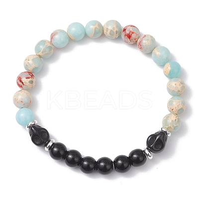 Synthetic Imperial Jasper & Turquoise & Painted Glass Beaded Stretch Bracelet for Women Men BJEW-JB12500-03-1