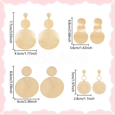 4 Pairs 4 Style Alloy Flat Round Dangle Stud Dangle Earrings for Women EJEW-AN0003-91-1
