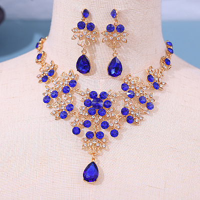 Alloy Rhinestone Pendant Necklaces & Stud Dangle Earrings Sets for Women WG381FF-03-1