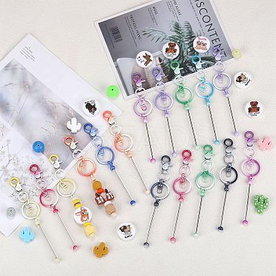 16Pcs 9 Styles Gradient Color Alloy Beadable Bar Keychain for DIY Crafts Jewelry Making KEYC-SZ0001-19-1