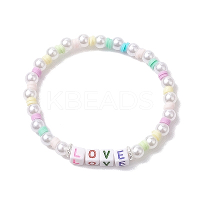 Polymer Clay & Plastic Beaded Stretch Bracelets BJEW-JB10341-1
