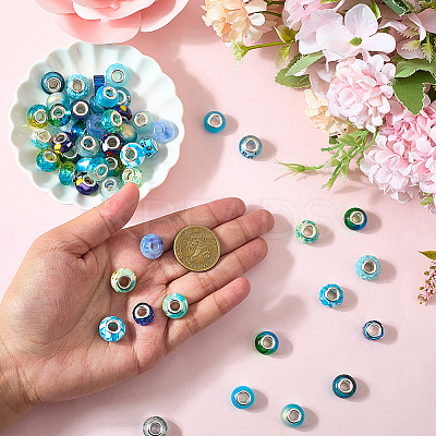 90Pcs 15 Styles Blue Series Large Hole Resin European Beads OPDL-SP0001-03-1