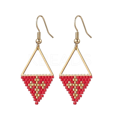 Handmade Glass Seed Beads Rhombus Dangle Earrings EJEW-MZ00542-02-1