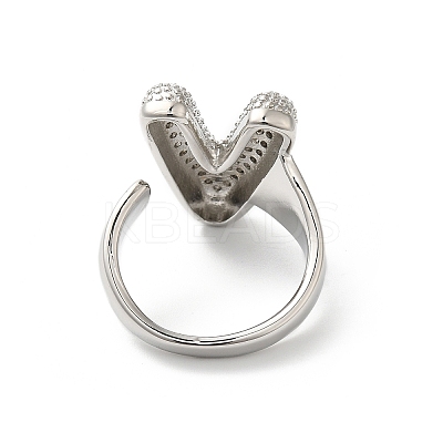 Letter Brass Micro Pave Clear Cubic Zirconia Open Cuff Ring for Women RJEW-N046-03V-P-1