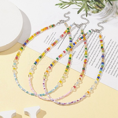 3Pcs 3 Color Natural Quartz Crystal & Glass Seed Beaded Necklaces Set NJEW-JN04344-1