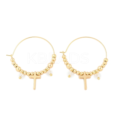 Brass Glass Hoop Earrings EJEW-U040-03G-1
