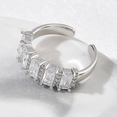 Brass Micro Pave Cubic Zirconia Cuff Open Rings for Women RJEW-L343-16P-04-1