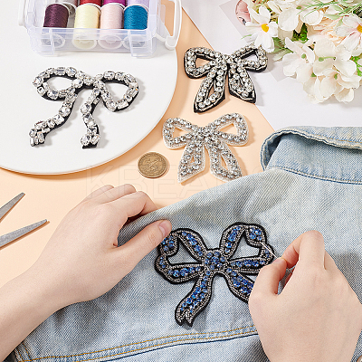 4Pcs 4 Styles Bowknot Glass Rhinestone Beading Flower Applqiues PATC-GO0001-11-1