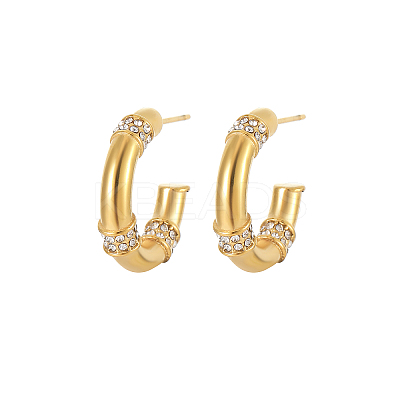304 Stainless Steel Clear Cubic Zirconia C-Shaped Earrings XR2285-3-1