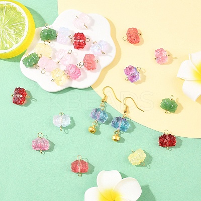 24Pcs 8 Colors Lotus Flower Transparent Glass Connector Charms PALLOY-YW00110-1