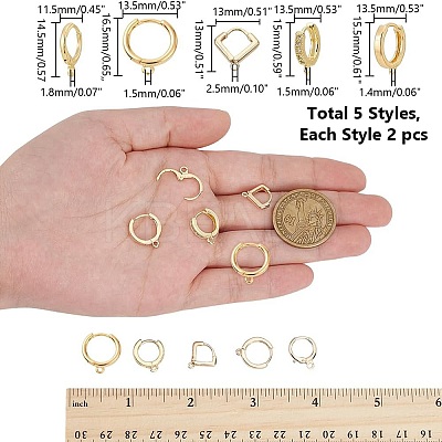 10pcs 5 styles Brass Huggie Hoop Earring Findings KK-WR0001-27-1