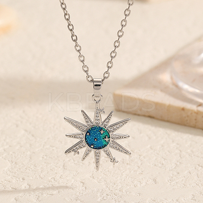 Brass Clear Zircon Droplet Star Pendant Necklaces KJ6814-1
