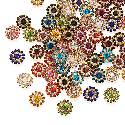 300Pcs 15 Style Flower Shape Rhinestone Buttons RB-YS0001-02-1