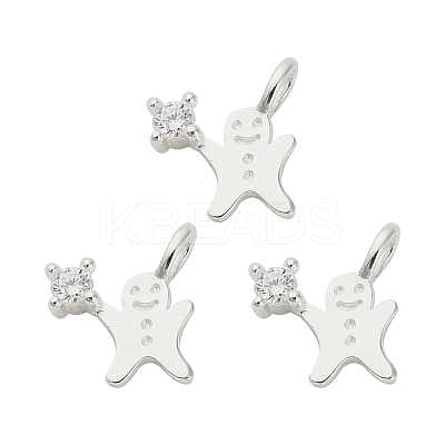 925 Sterling Silver Pave Clear Cubic Zirconia Christmas Gingerbread Man Charms STER-Z104-01S-1