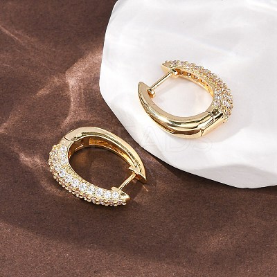 Oval Brass Micro Pave Clear Cubic Zirconia Hoop Earrings EJEW-G458-01G-1