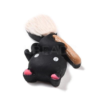 Cat with Besom Opaque Resin Cabochons RESI-F031-03-1