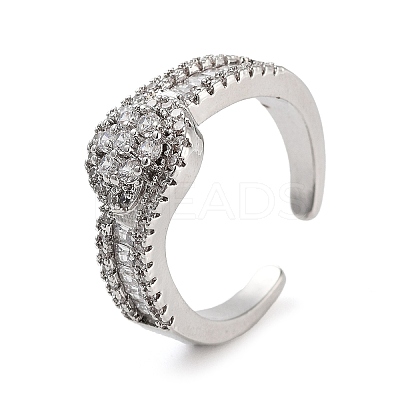 Rack Plating Brass Micro Pave Cubic Zirconia Round Open Cuff Rings for Women RJEW-C080-07P-1