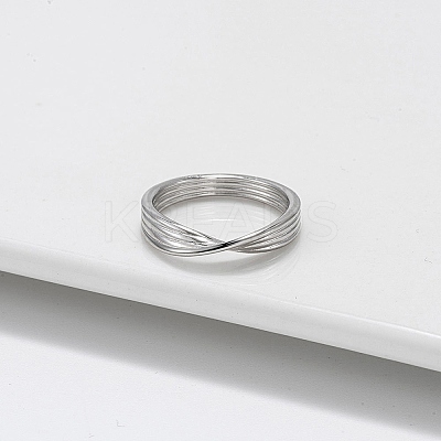 Rhodium Plated 925 Sterling Silver Criss Cross Finger Ring RJEW-C064-33B-P-1