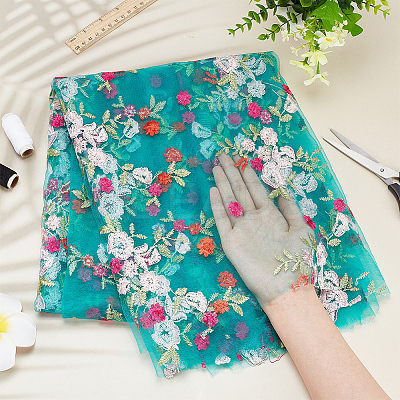 Polyester Flower Embroidered Lace Fabric OCOR-BC0005-52A-1